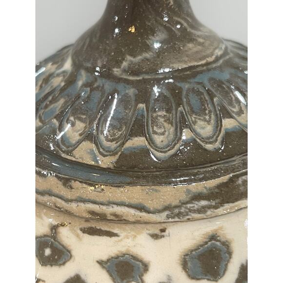 Hand Thrown Carved Agateware Pottery 8.25" Vase Blue Brown Cream Clay - Picture 8 of 13